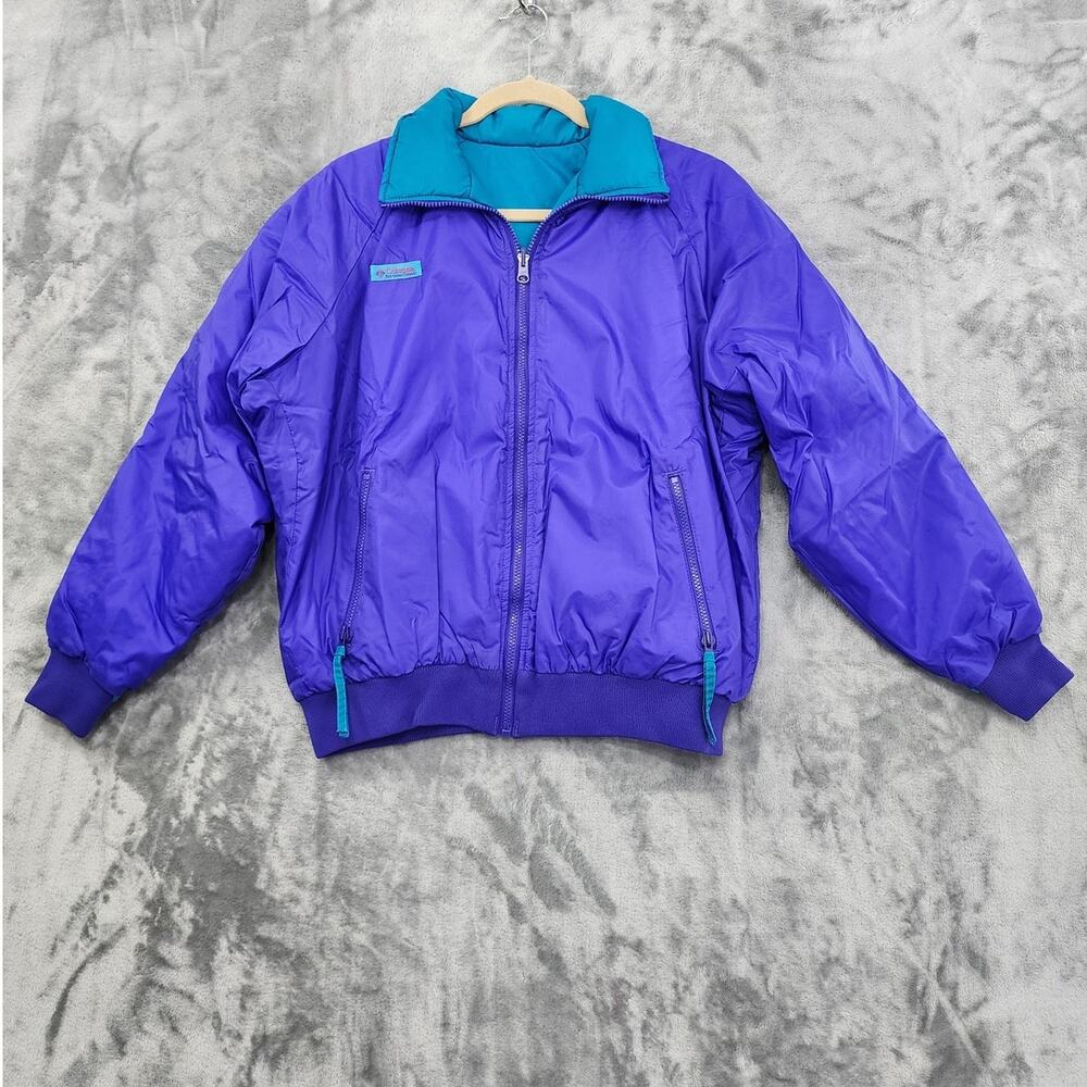 Vintage Columbia Coat Womens XL Blue Purple Reversible‎ Radial Sleeve Puffer Zip